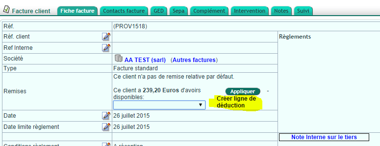 Facture d'avoir Dolibarr