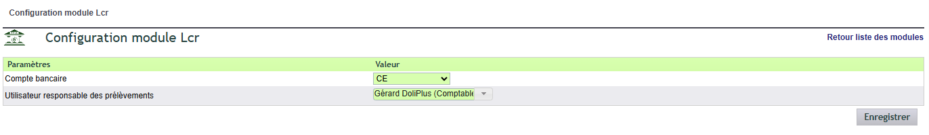 Configuration du pr&eacute;l&egrave;vement LCR dans DoliPlus