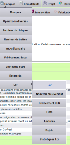 Menu du pr&eacute;l&egrave;vement LCR DoliPlus