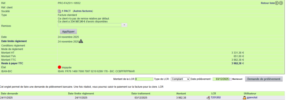 Onglet LCR sur la facture dans DoliPlus