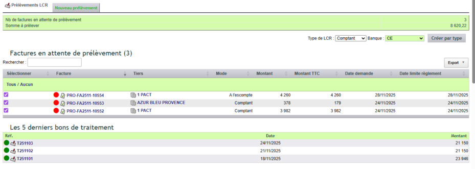 Interface de pr&eacute;l&egrave;vement LCR DoliPlus