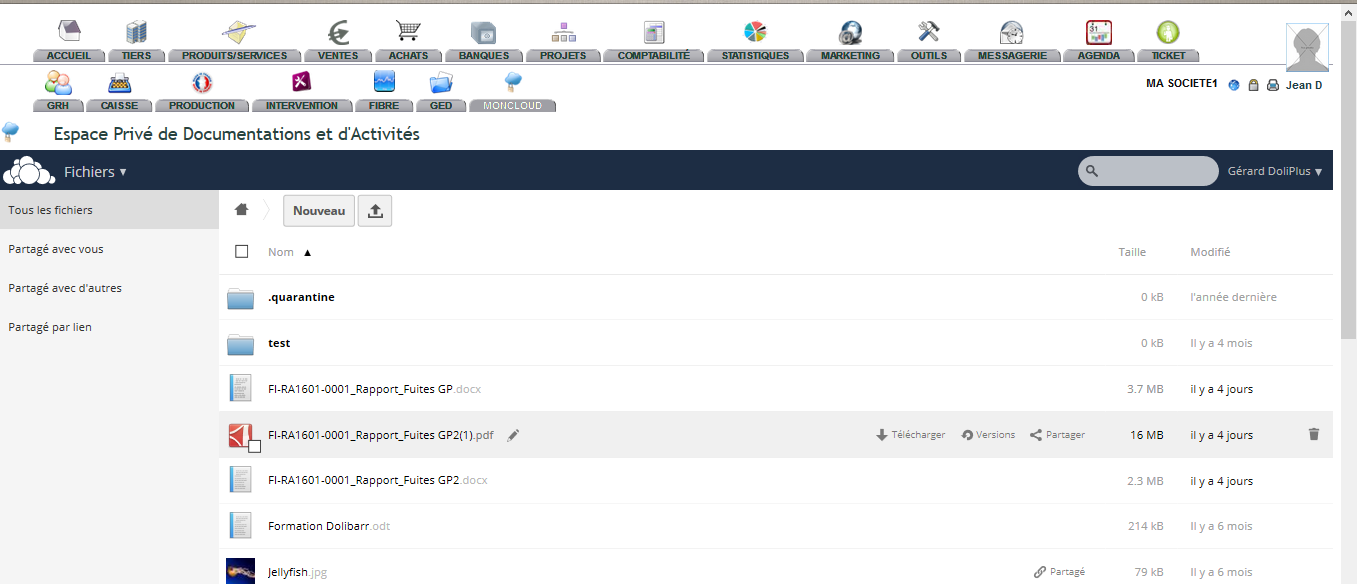 owncloud intégré dans Dolibarr - Pack DoliPlus