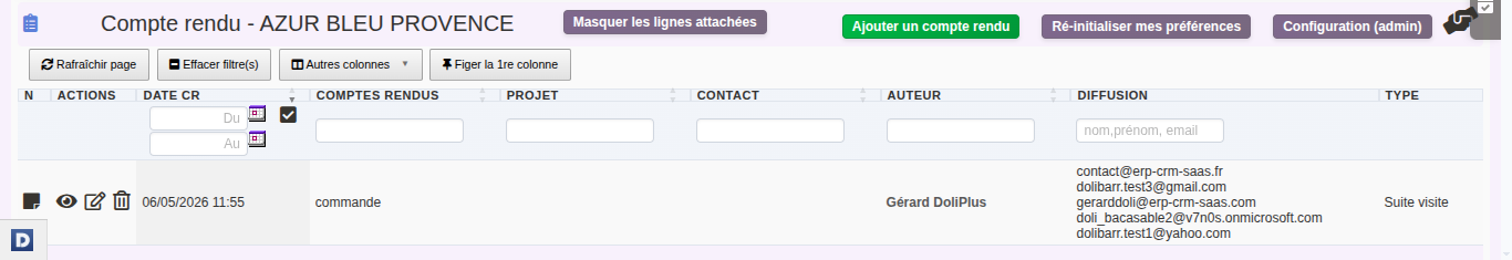 Onglet Compte rendu de la force commerciale dans DoliPlus