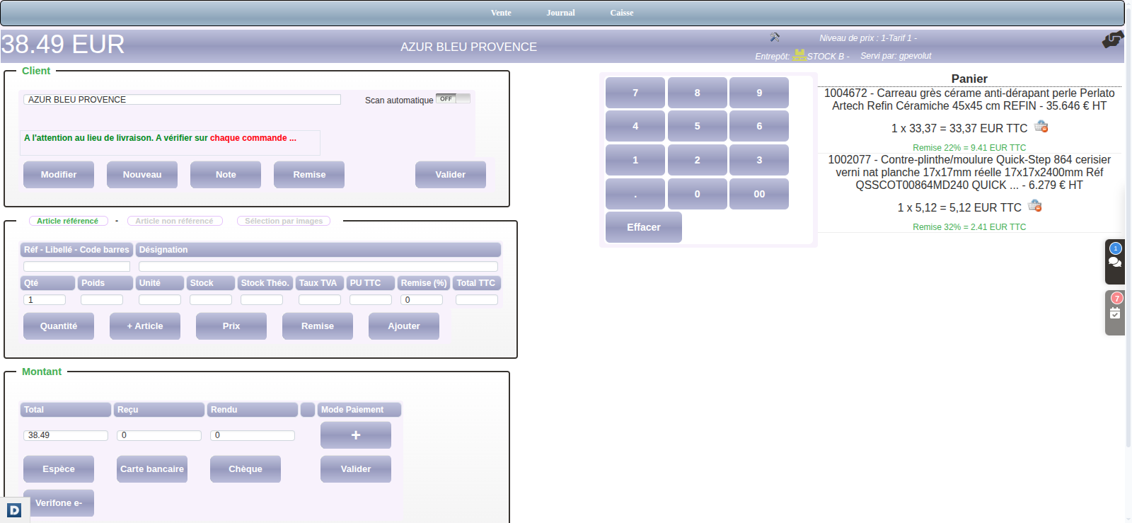caisse enregistreuse DoliPlus : interface point de vente tactile avec panier et paiements