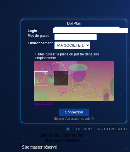 Sécurité de la page de connexion DoliPlus : le casse-tête à glisser