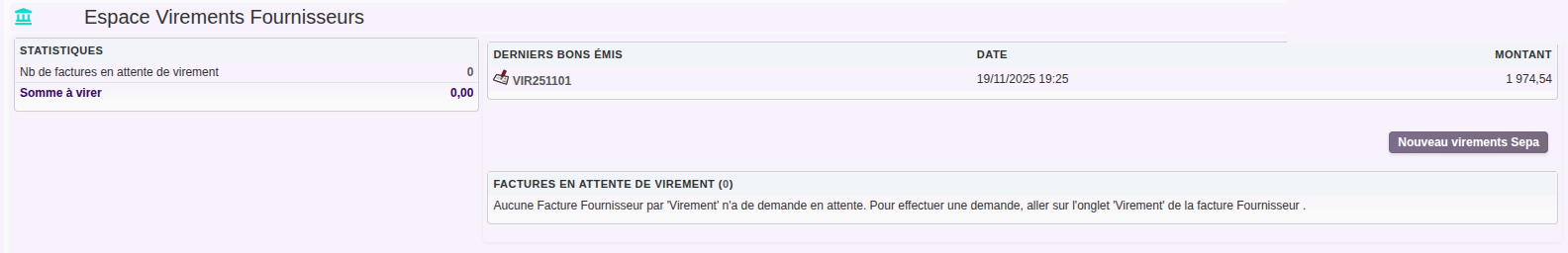 virement SEPA : espace de gestion des virements fournisseurs dans DoliPlus