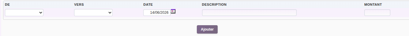 virement interne de compte à compte : formulaire DE VERS montant dans DoliPlus